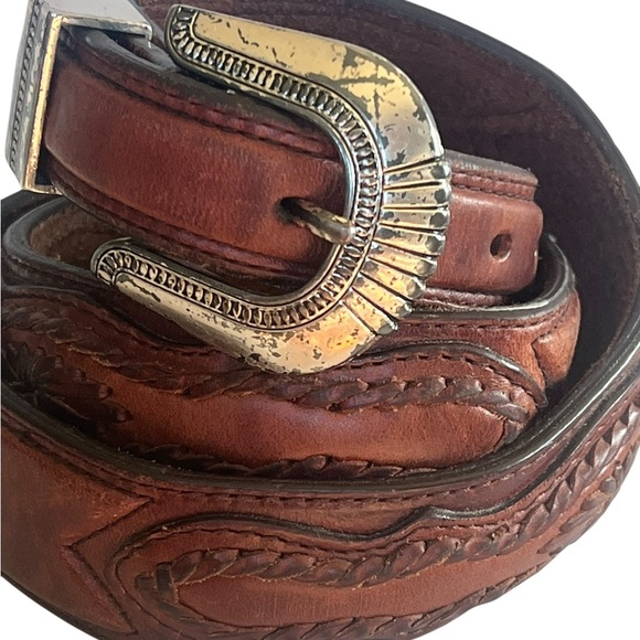 Vintage L.L. Bean 90s Brown Genuine Leather Western Belt Unisex main image 4